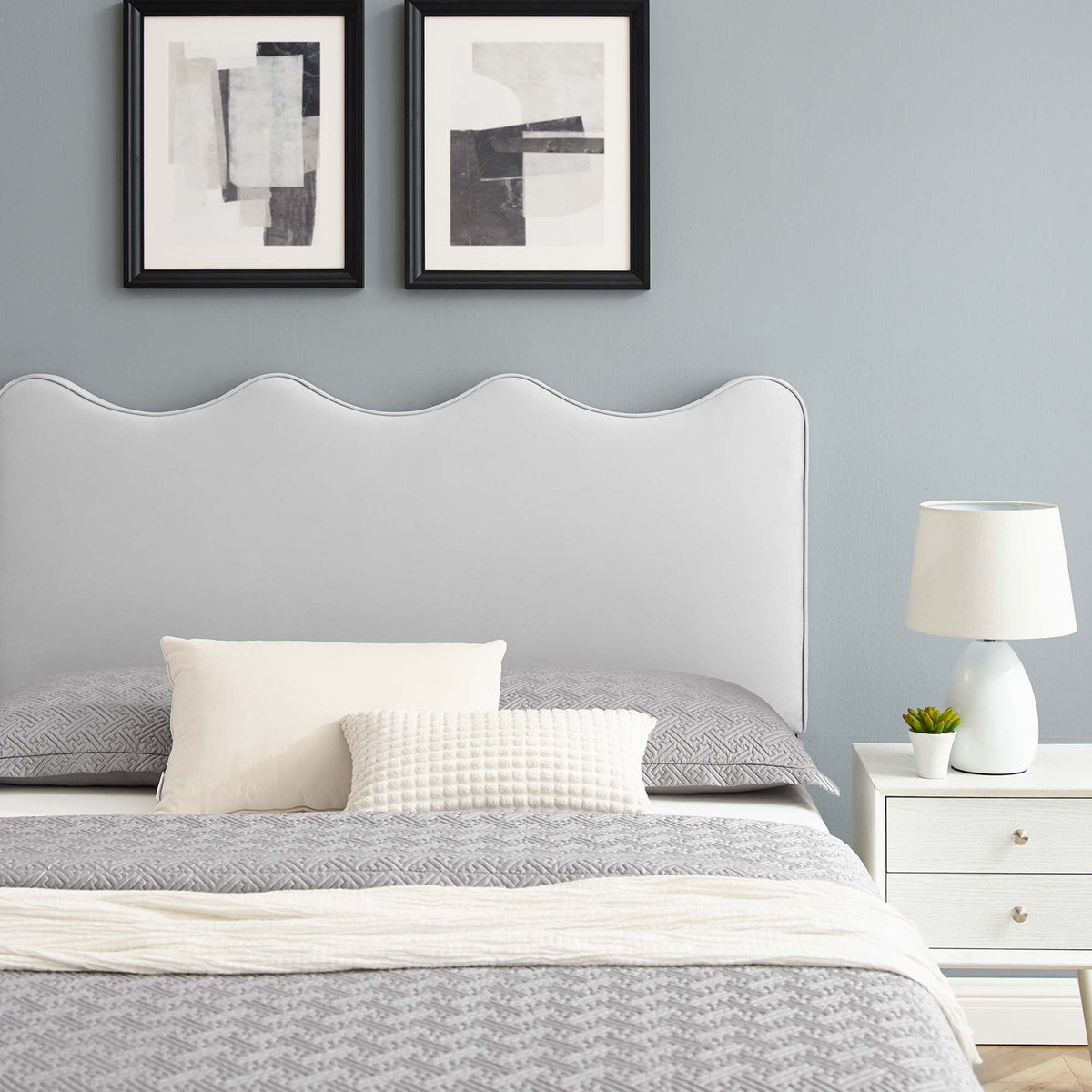 Current Performance Velvet Platform Bed With Black Wood Legs