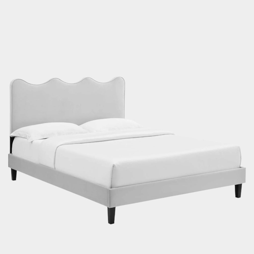 Current Performance Velvet Platform Bed With Black Wood Legs