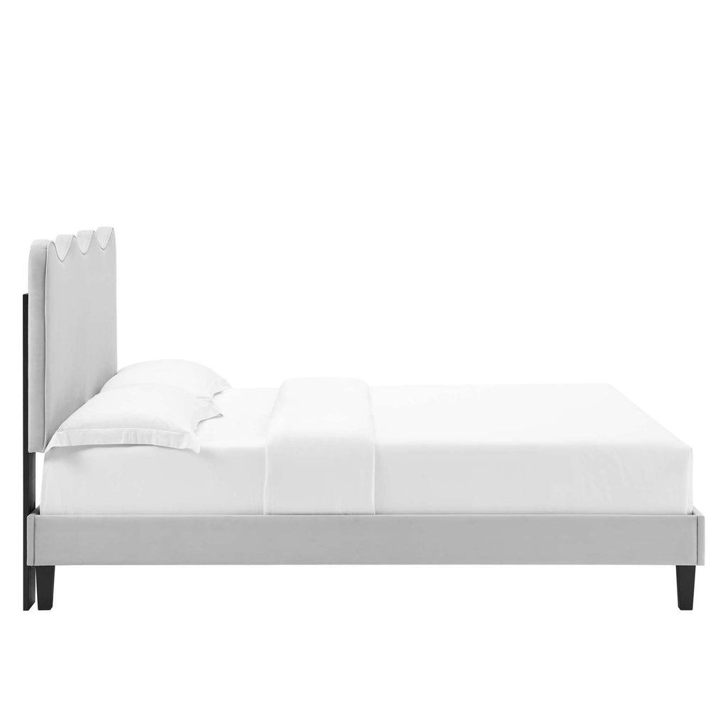 Current Performance Velvet Platform Bed With Black Wood Legs