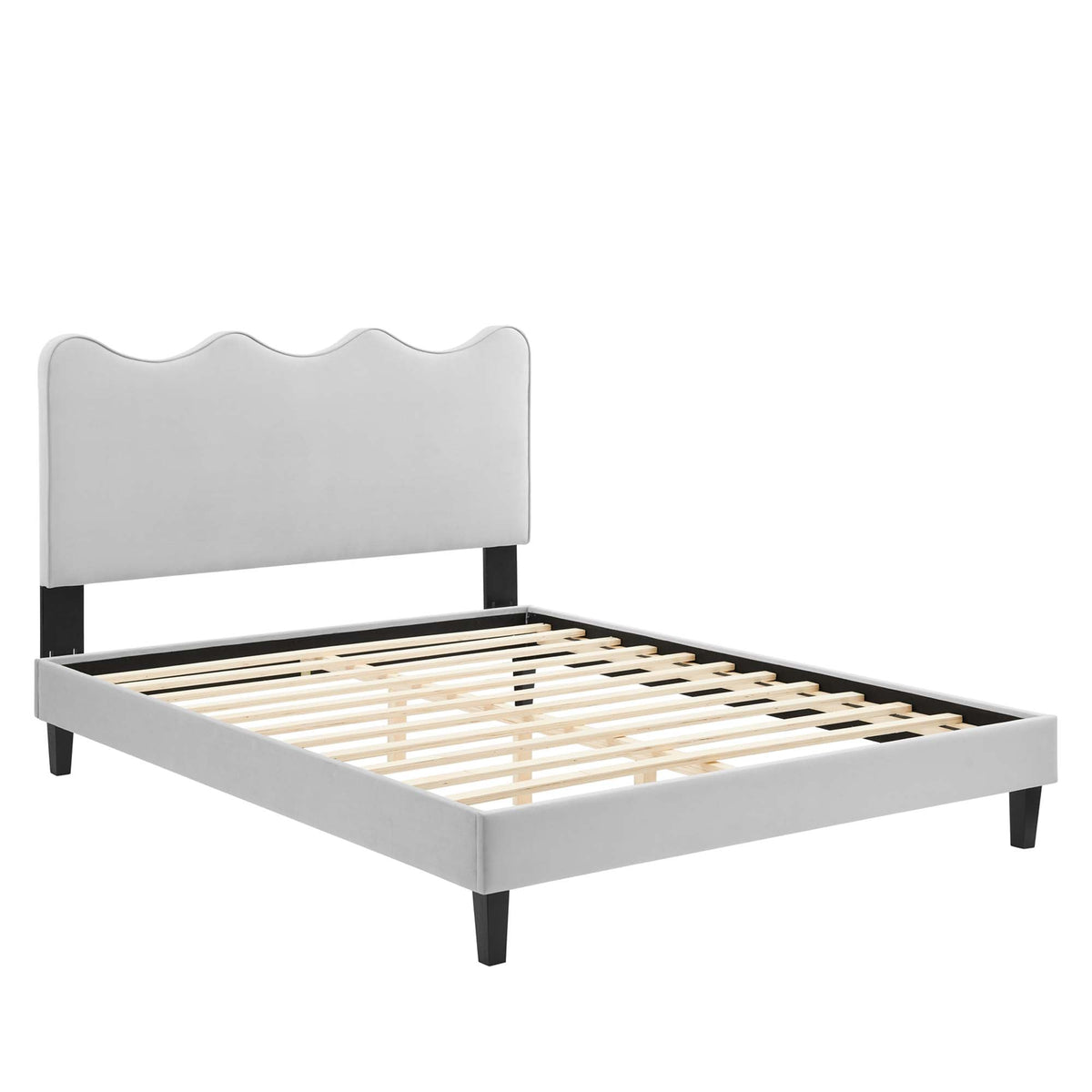 Current Performance Velvet Platform Bed With Black Wood Legs