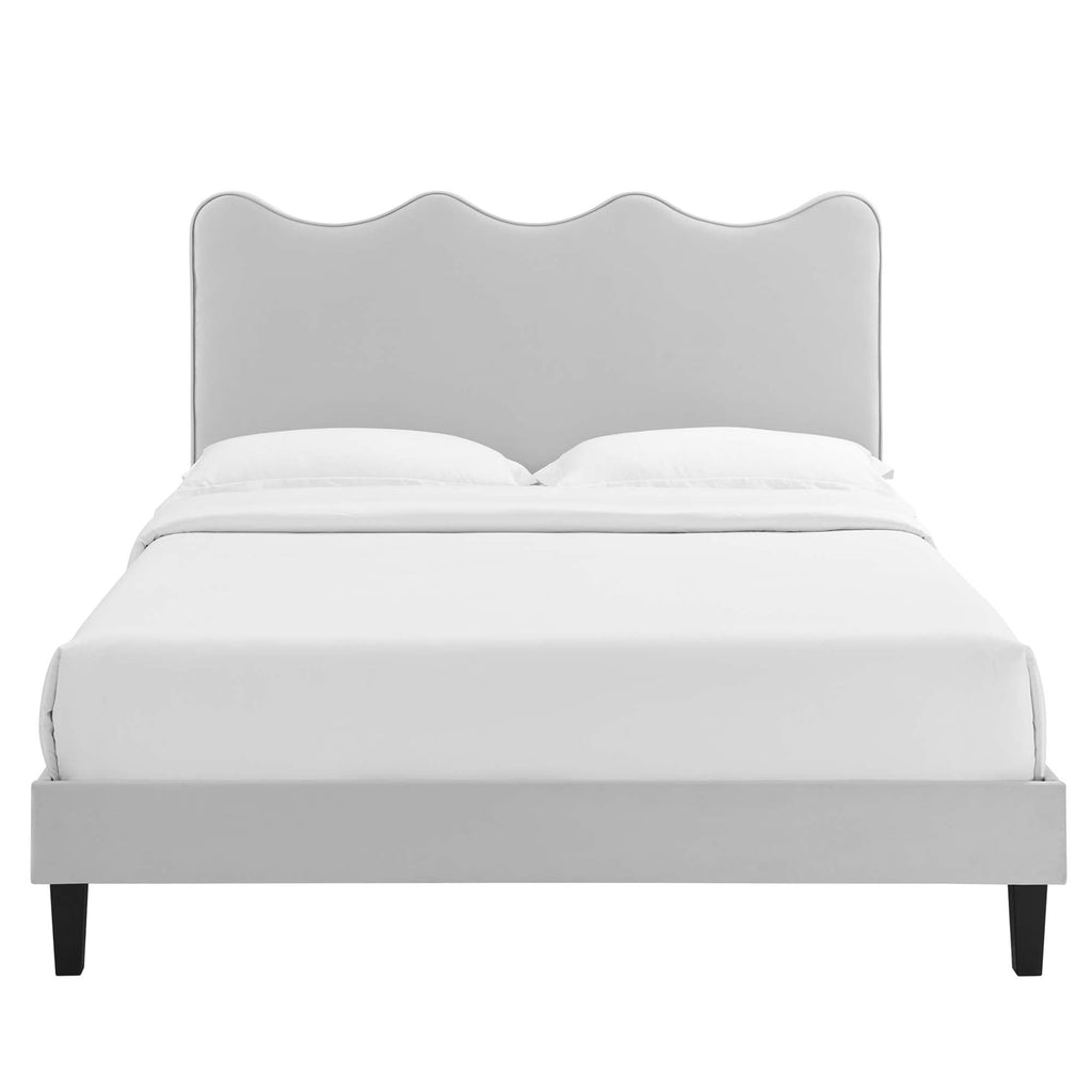 Current Performance Velvet Platform Bed With Black Wood Legs