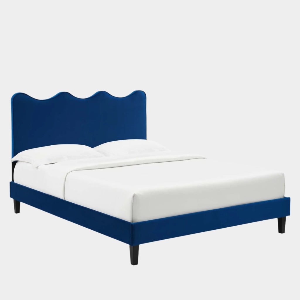 Current Performance Velvet Platform Bed With Black Wood Legs