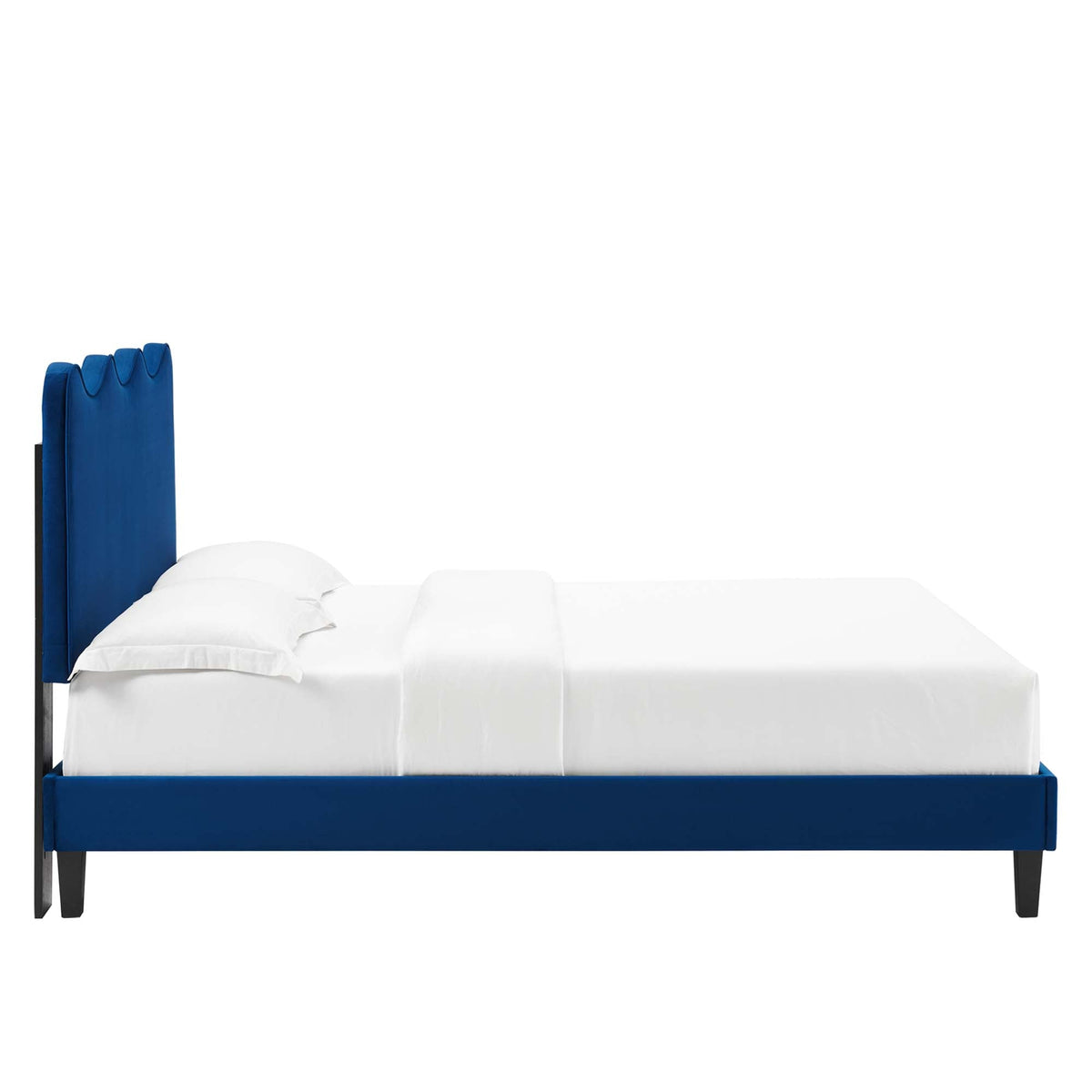 Current Performance Velvet Platform Bed With Black Wood Legs