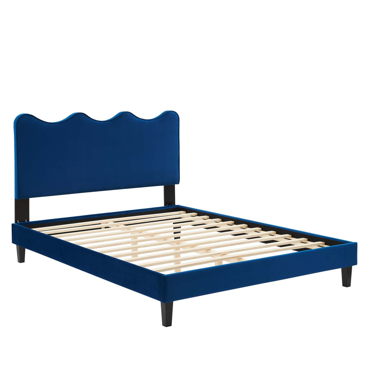 Current Performance Velvet Platform Bed With Black Wood Legs