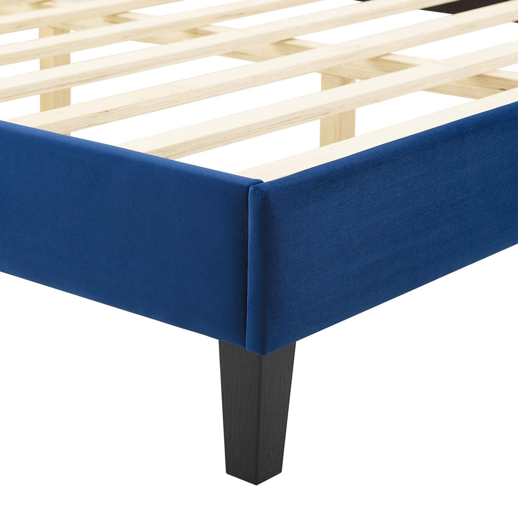 Current Performance Velvet Platform Bed With Black Wood Legs