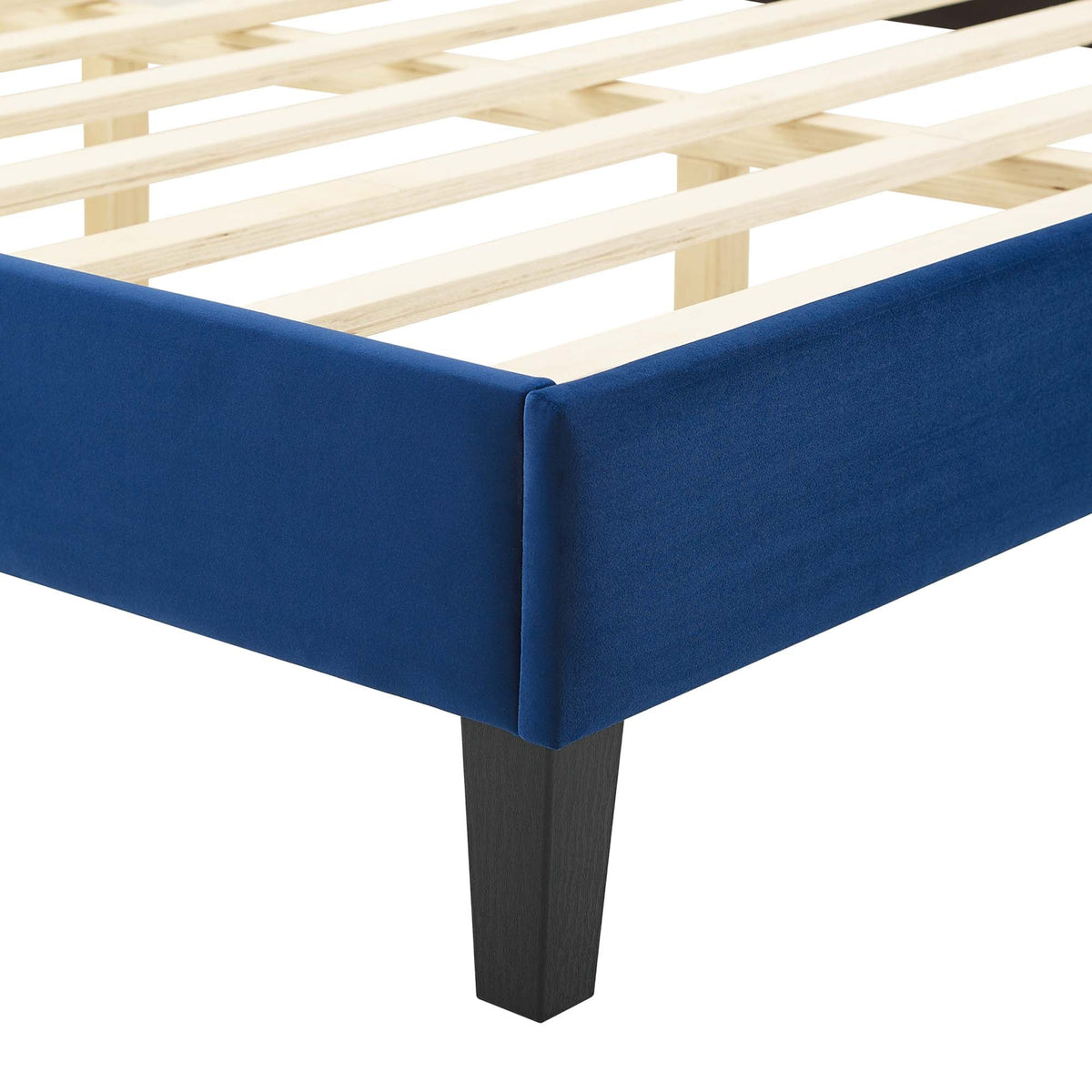 Current Performance Velvet Platform Bed With Black Wood Legs