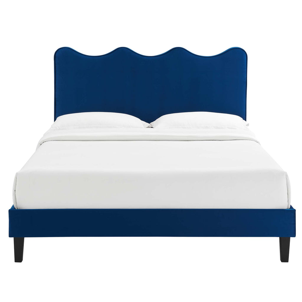 Current Performance Velvet Platform Bed With Black Wood Legs