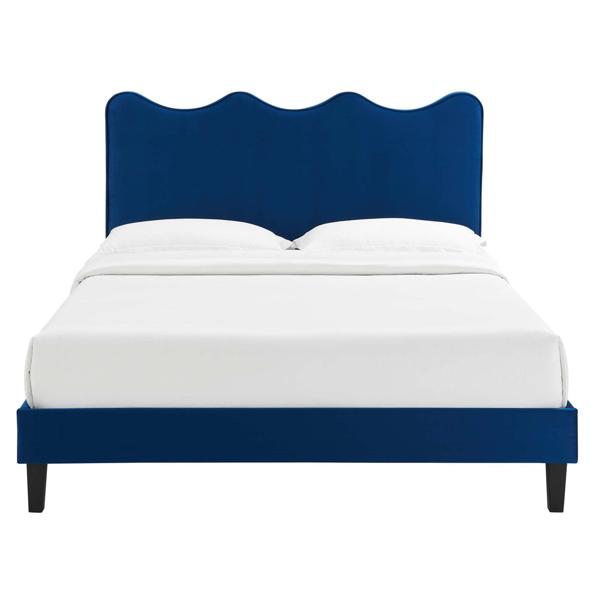 Current Performance Velvet Platform Bed With Black Wood Legs