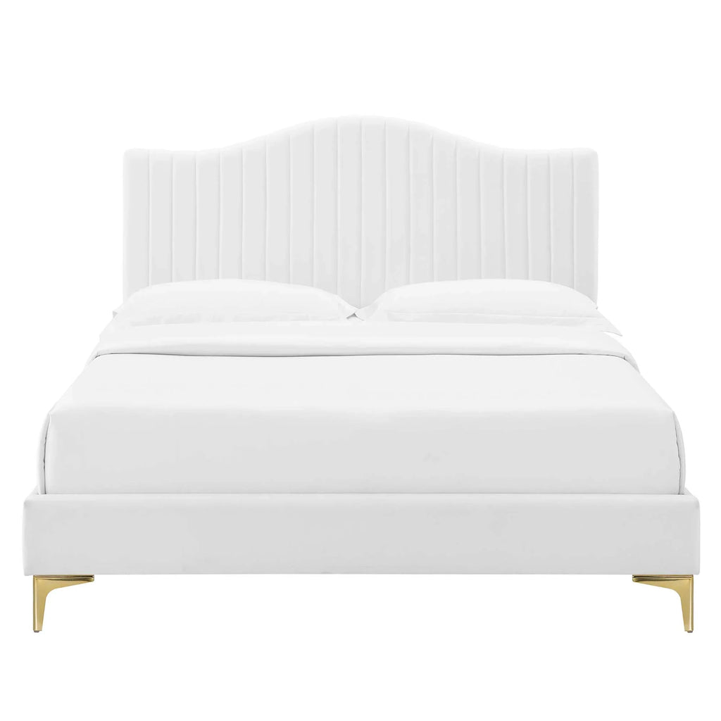 Juniper Channel Tufted Performance Velvet Platform Bed With Gold Metal Legs