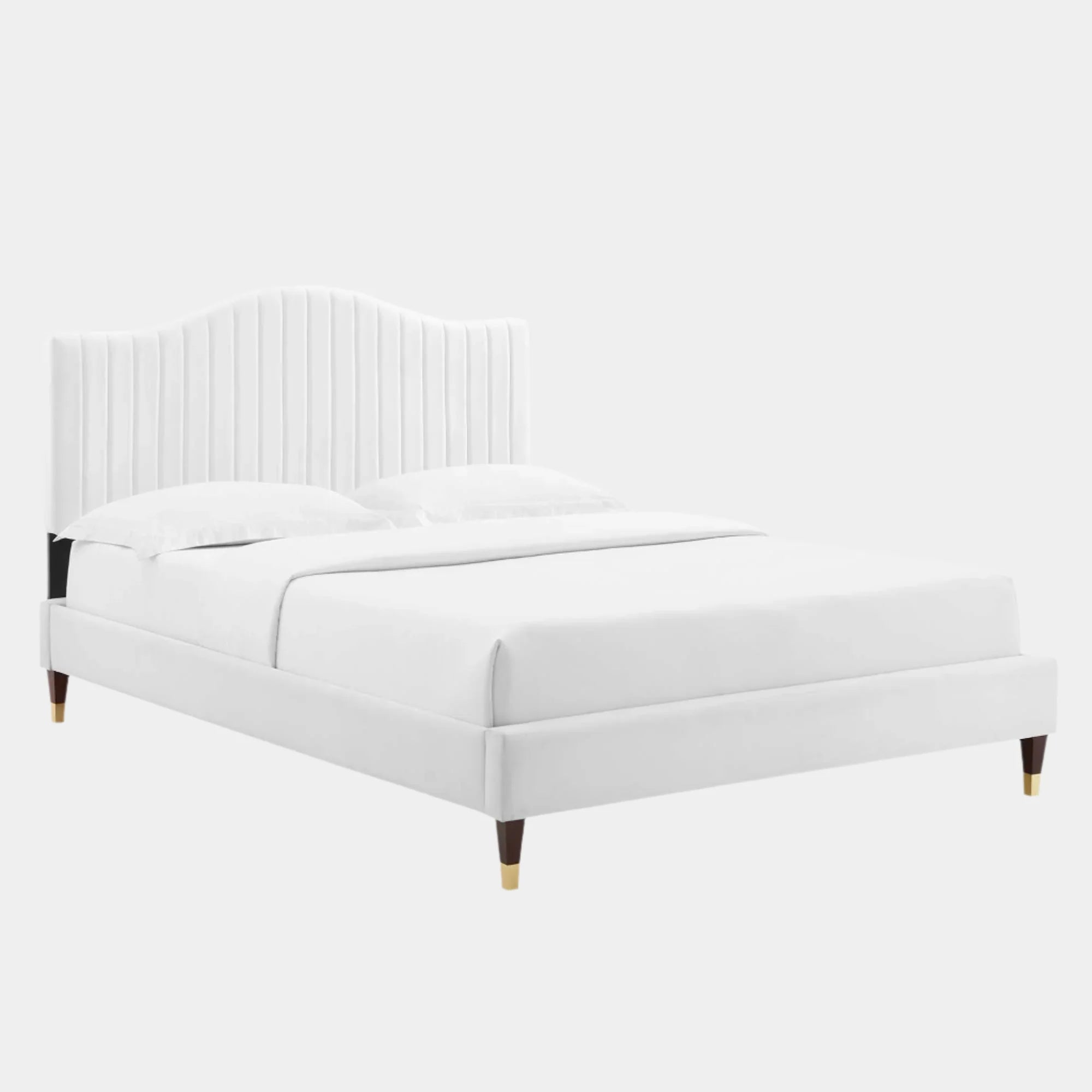 Juniper Channel Tufted Performance Velvet Platform Bed With Wood and Gold Legs