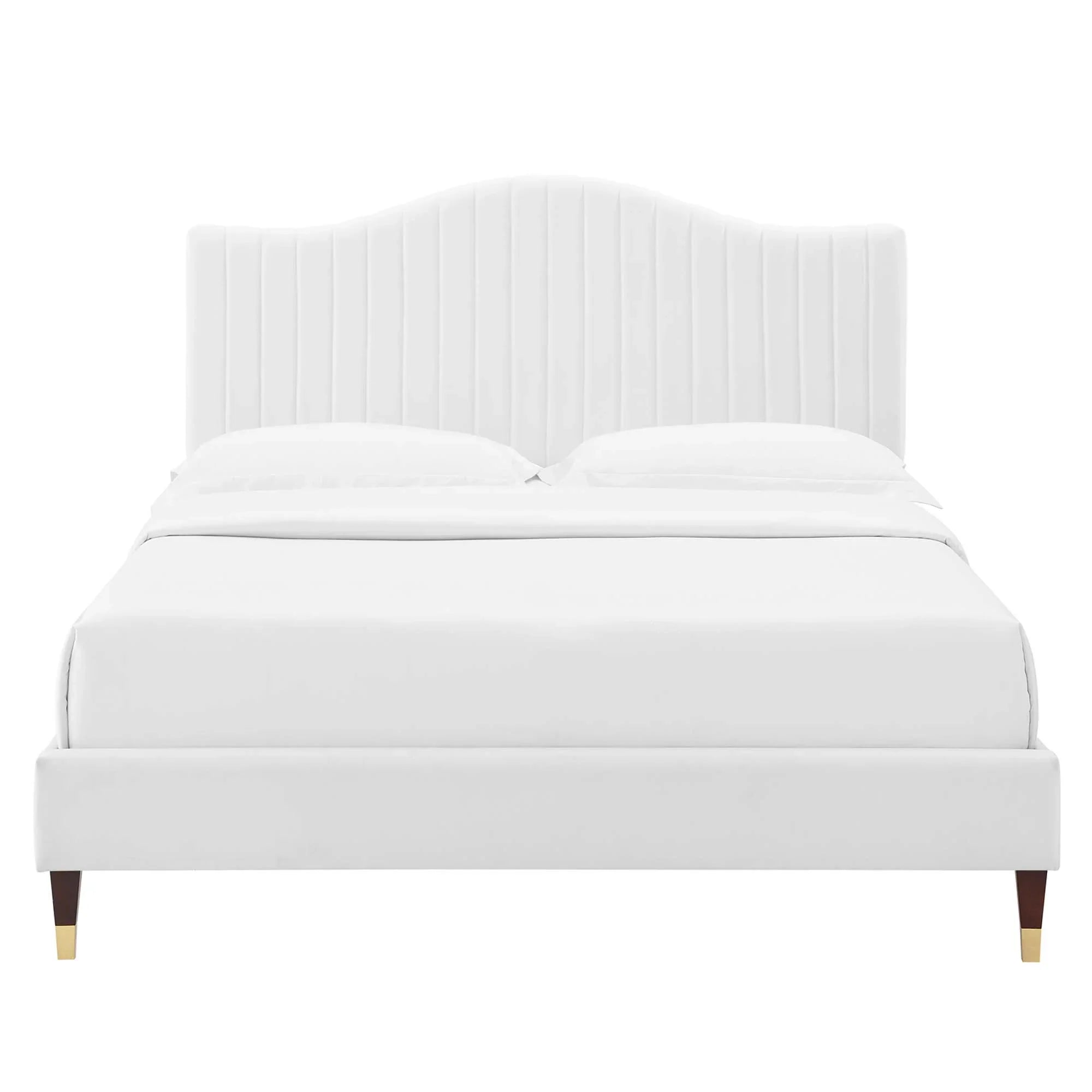 Juniper Channel Tufted Performance Velvet Platform Bed With Wood and Gold Legs