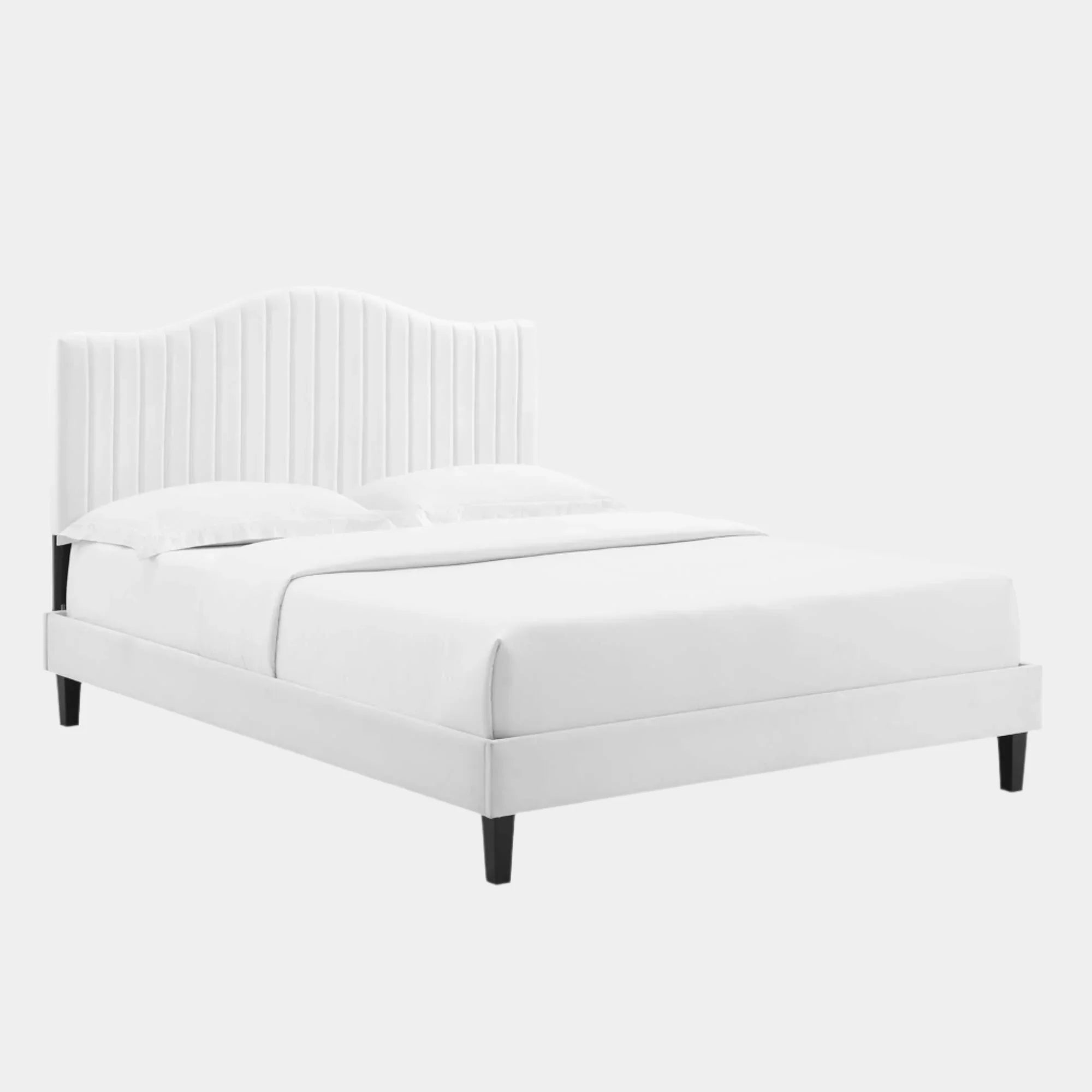 Juniper Channel Tufted Performance Velvet Platform Bed With Black Wood Legs