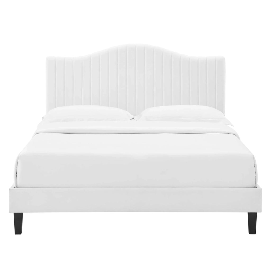 Juniper Channel Tufted Performance Velvet Platform Bed With Black Wood Legs