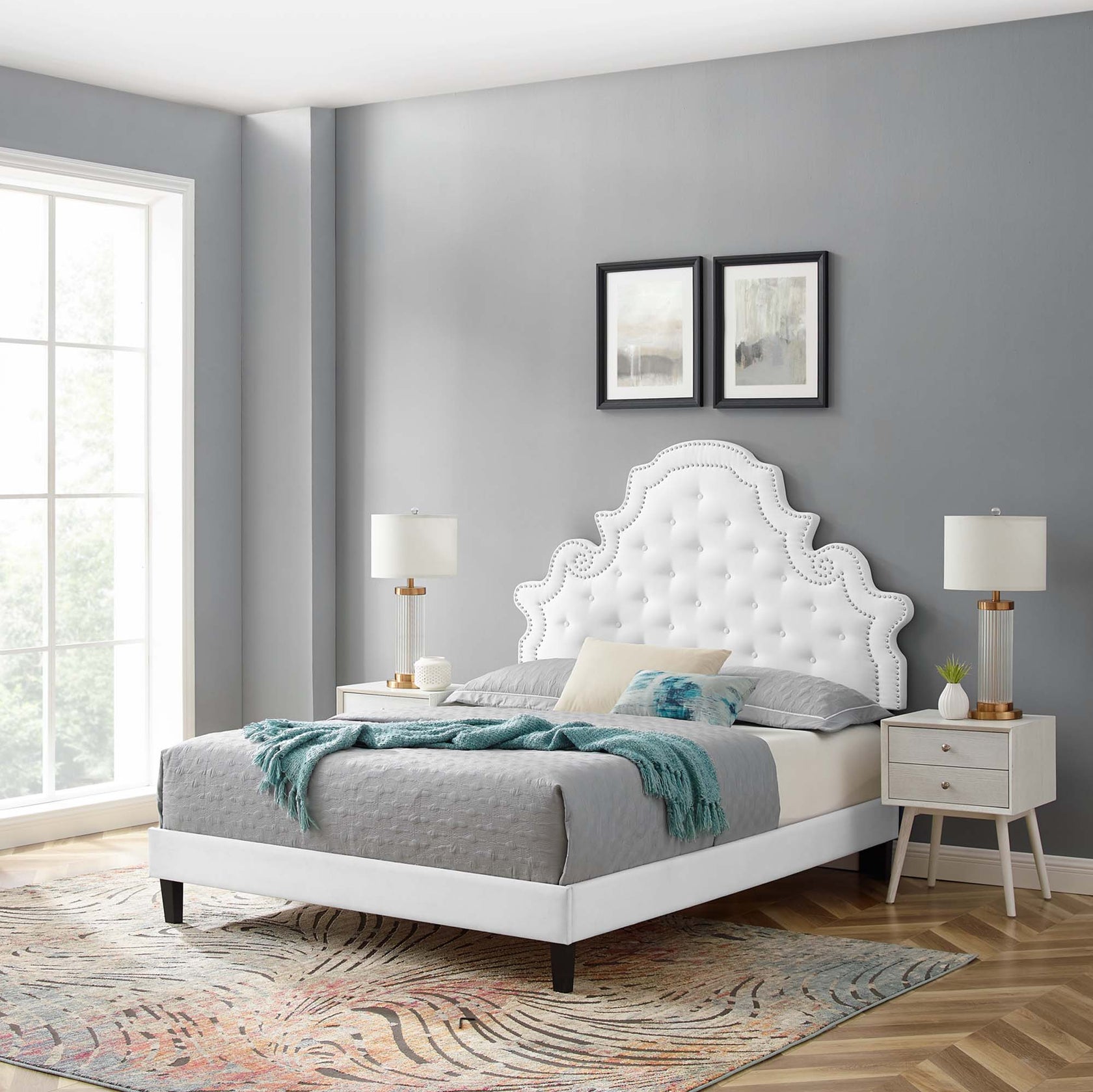 Gwyneth Tufted Performance Velvet Platform Bed With Black Wood Legs