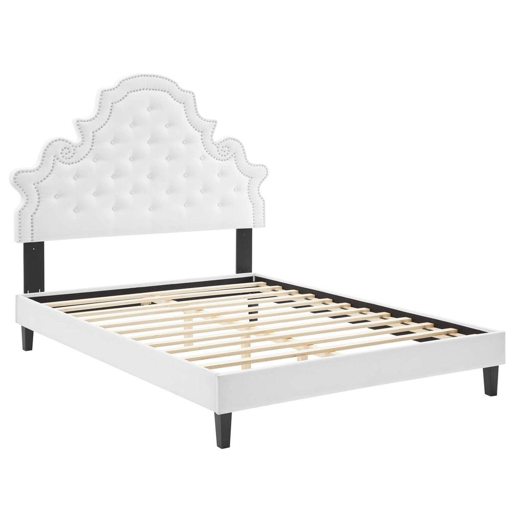 Gwyneth Tufted Performance Velvet Platform Bed With Black Wood Legs
