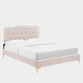 Amber Performance Velvet Platform Bed With Gold Legs