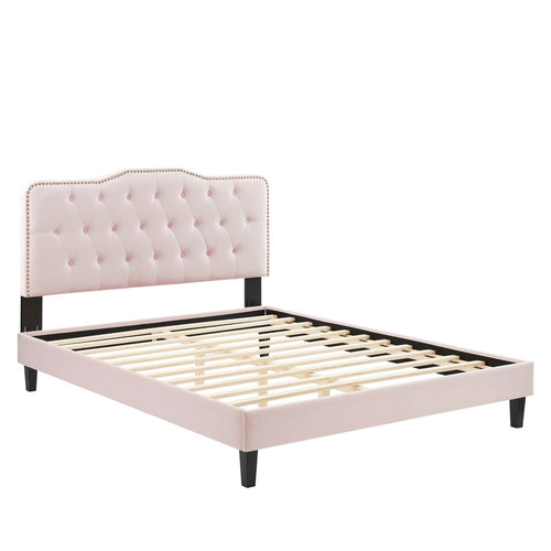 Amber Performance Velvet Platform Bed With Black Wood Legs