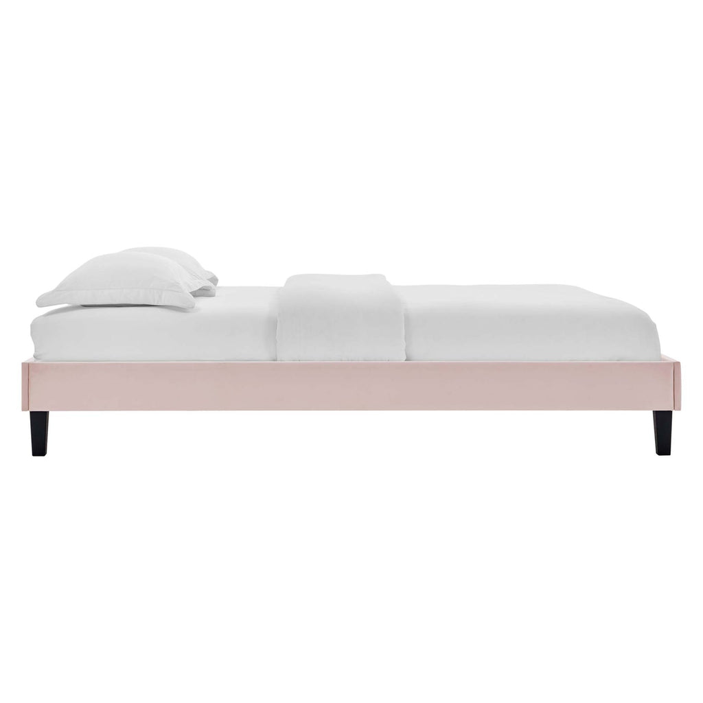 Amber Performance Velvet Platform Bed With Black Wood Legs