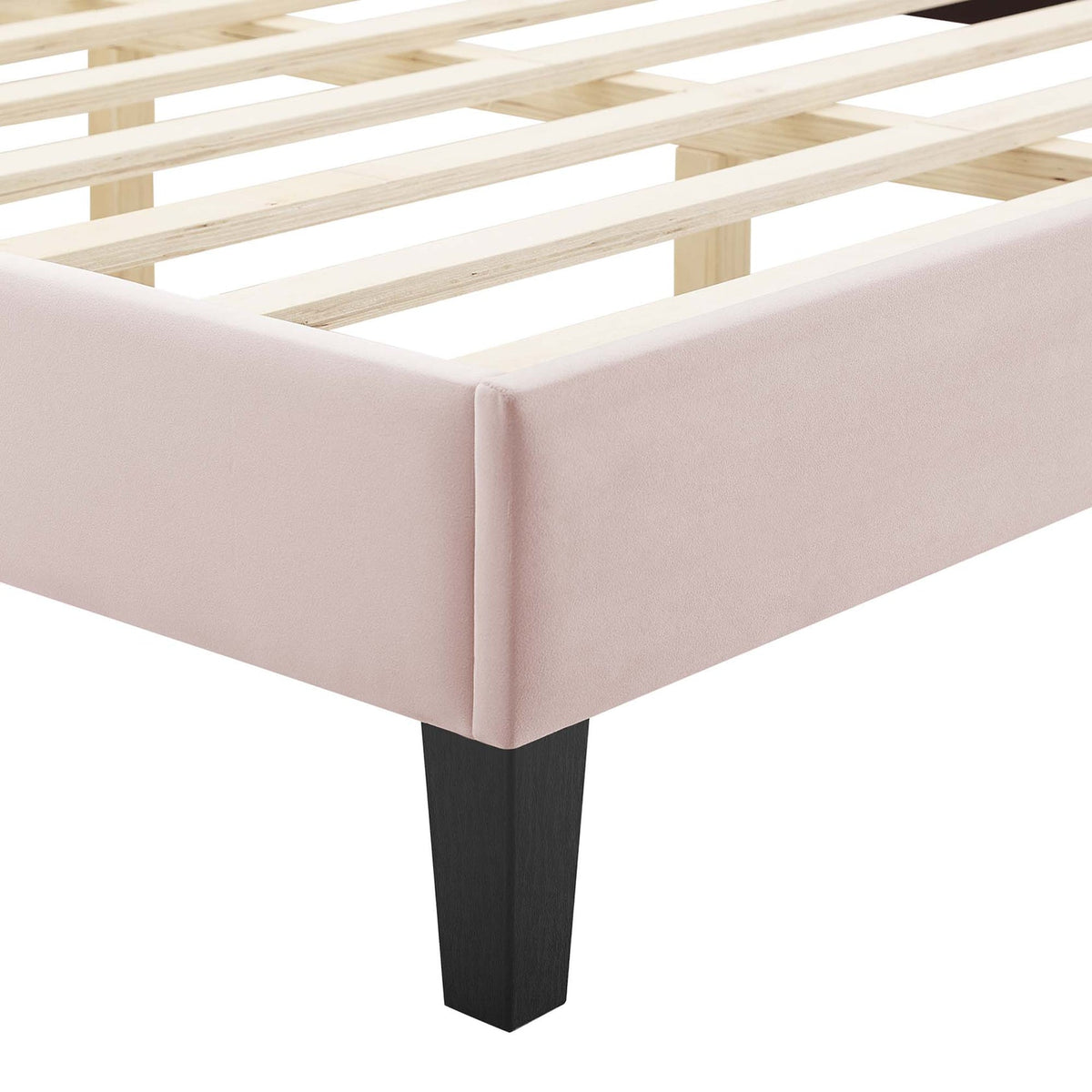 Amber Performance Velvet Platform Bed With Black Wood Legs