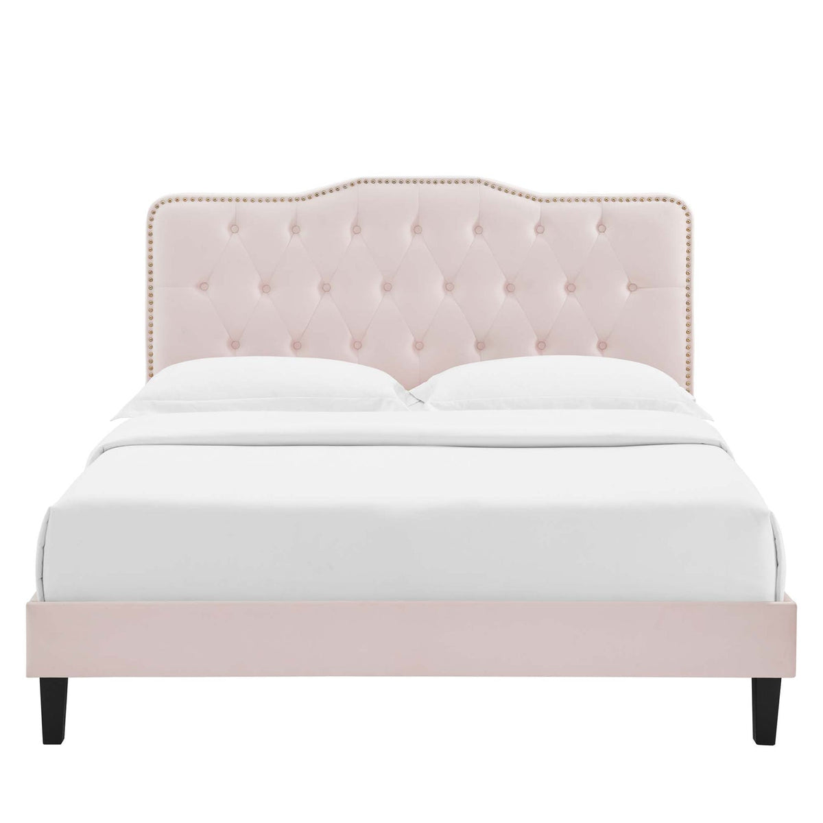 Amber Performance Velvet Platform Bed With Black Wood Legs