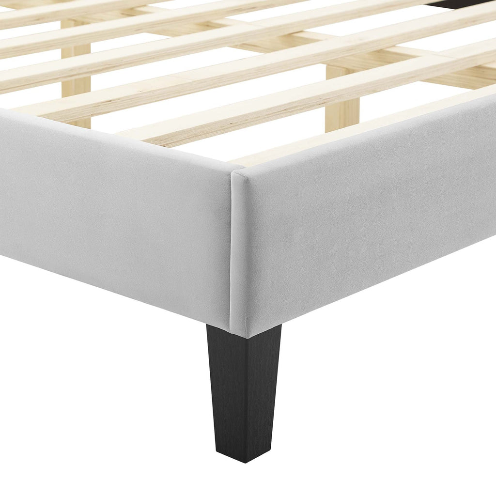 Amber Performance Velvet Platform Bed With Black Wood Legs
