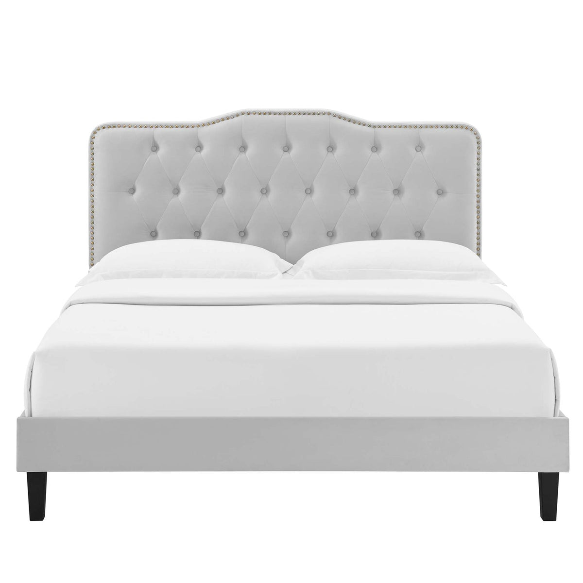 Amber Performance Velvet Platform Bed With Black Wood Legs