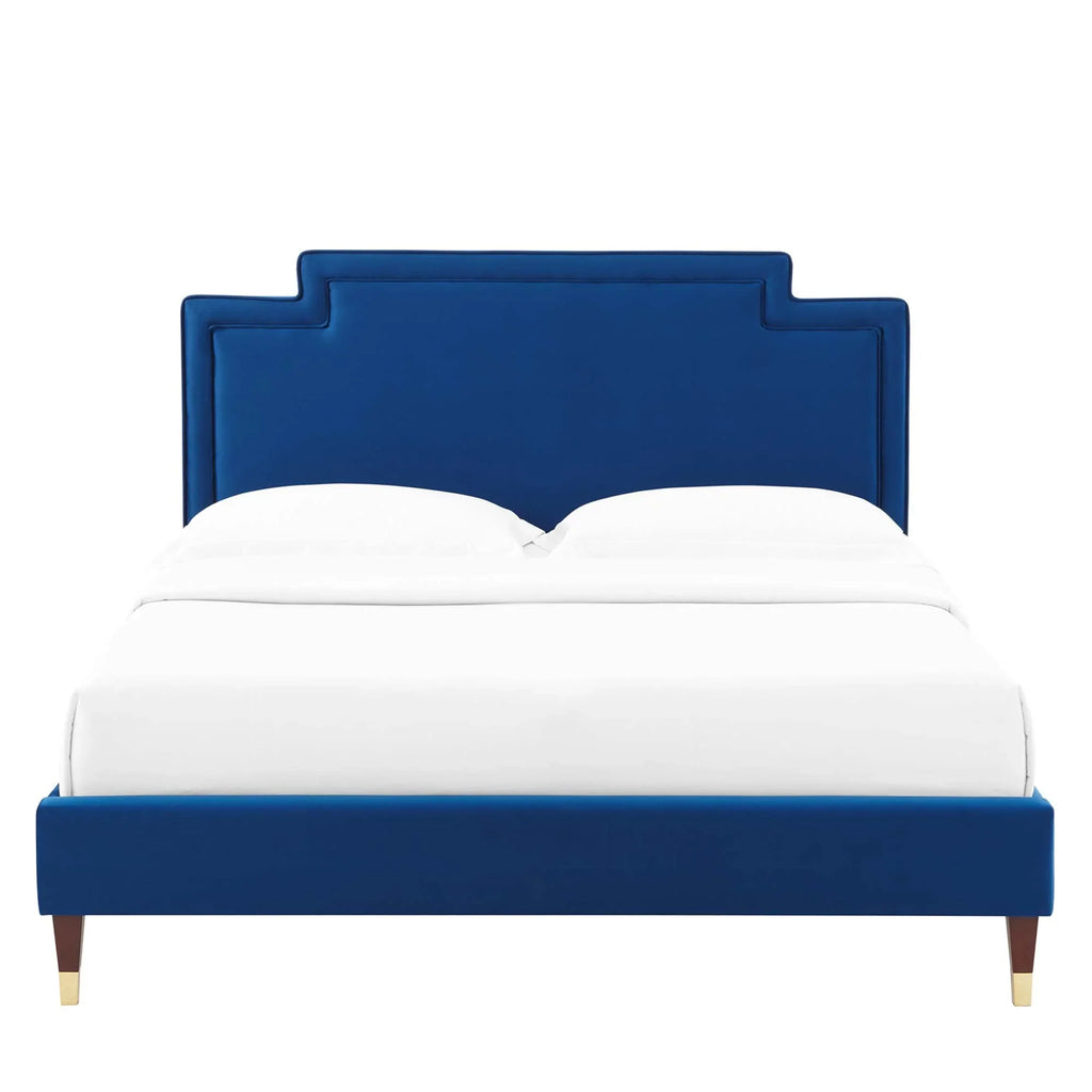 Liva Performance Velvet Bed With Wood and Gold Legs