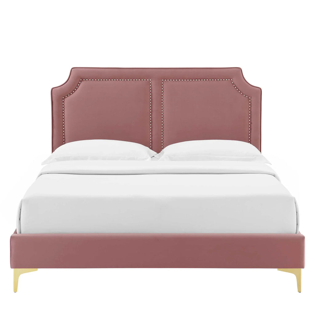 Novi Performance Velvet Bed With Gold Metal Legs
