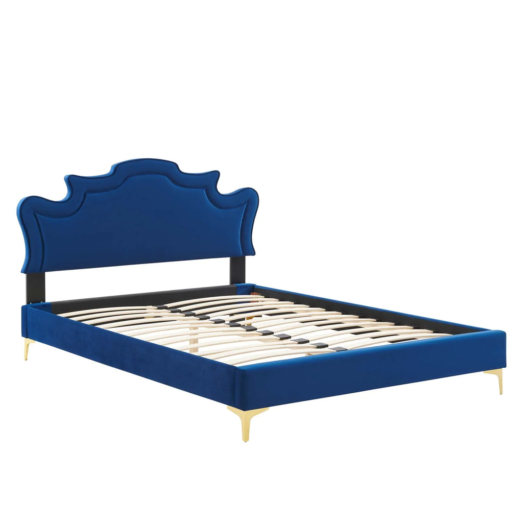 Neena Performance Velvet Bed With Gold Metal Legs