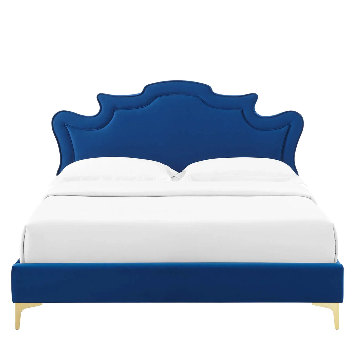 Neena Performance Velvet Bed With Gold Metal Legs