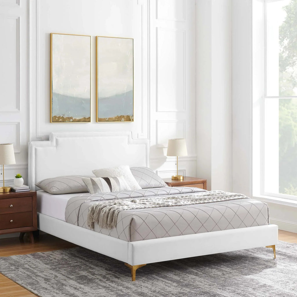 Liva Performance Velvet Bed With Gold Metal Legs