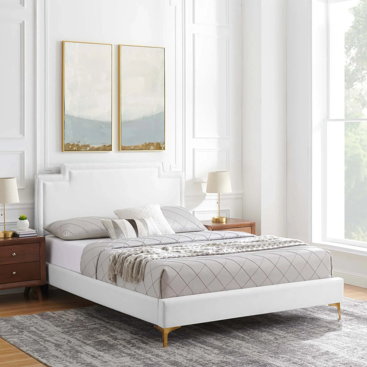 Liva Performance Velvet Bed With Gold Metal Legs