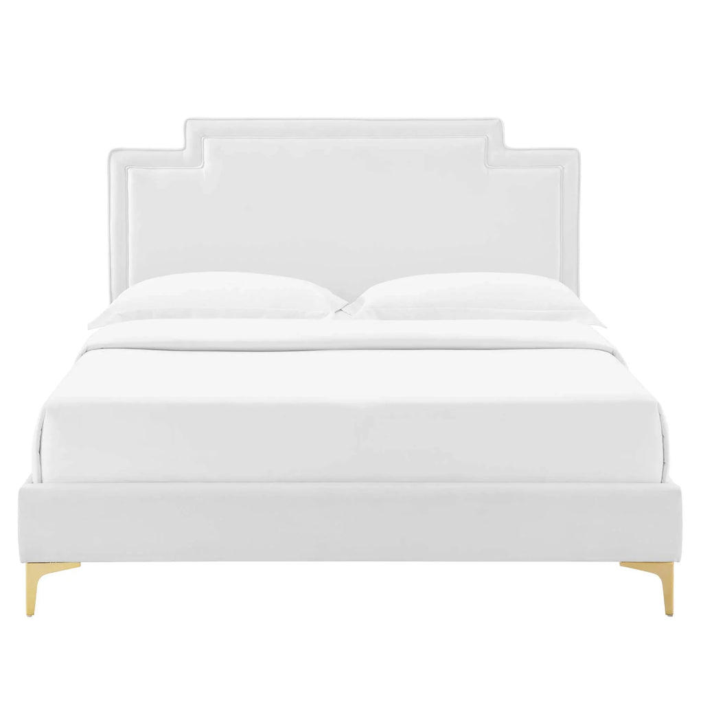 Liva Performance Velvet Bed With Gold Metal Legs