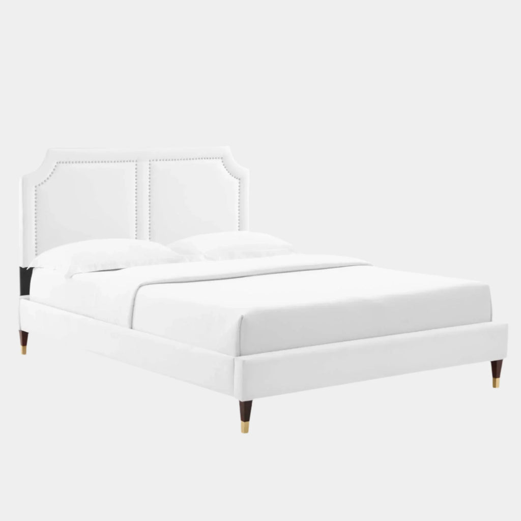 Novi Performance Velvet Bed With Wood and Gold Legs