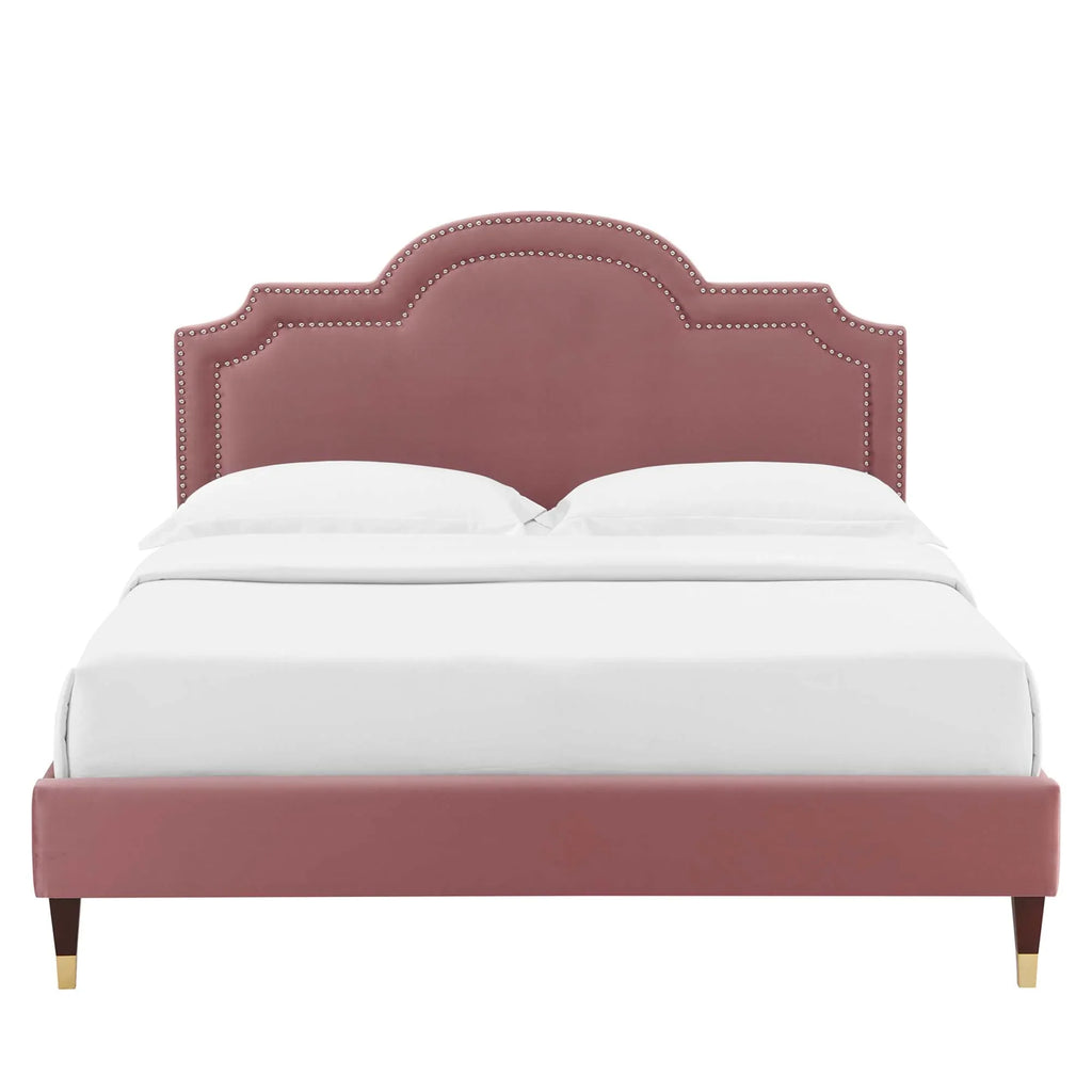 Aviana Performance Velvet Bed With Wood and Gold Legs