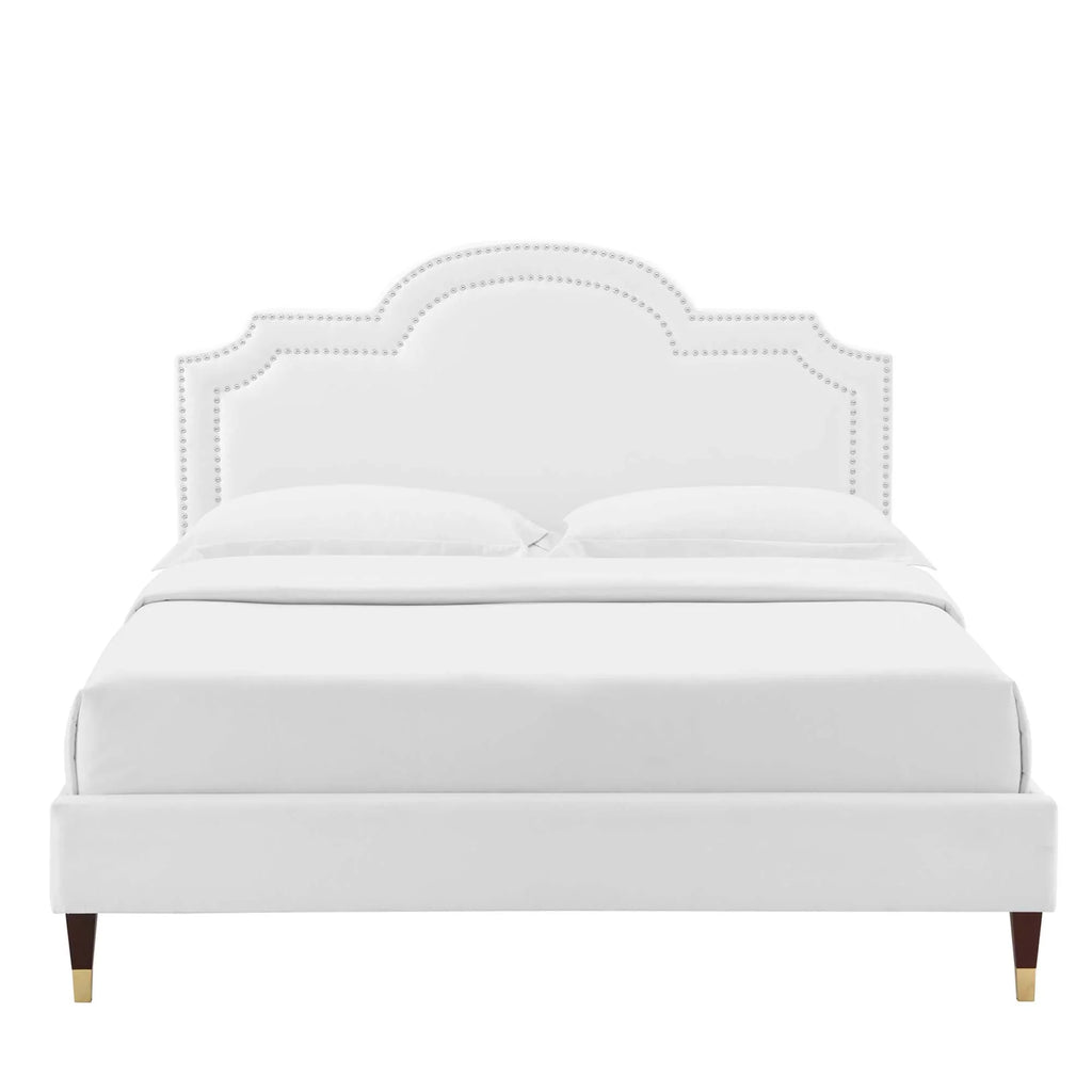 Aviana Performance Velvet Bed With Wood and Gold Legs