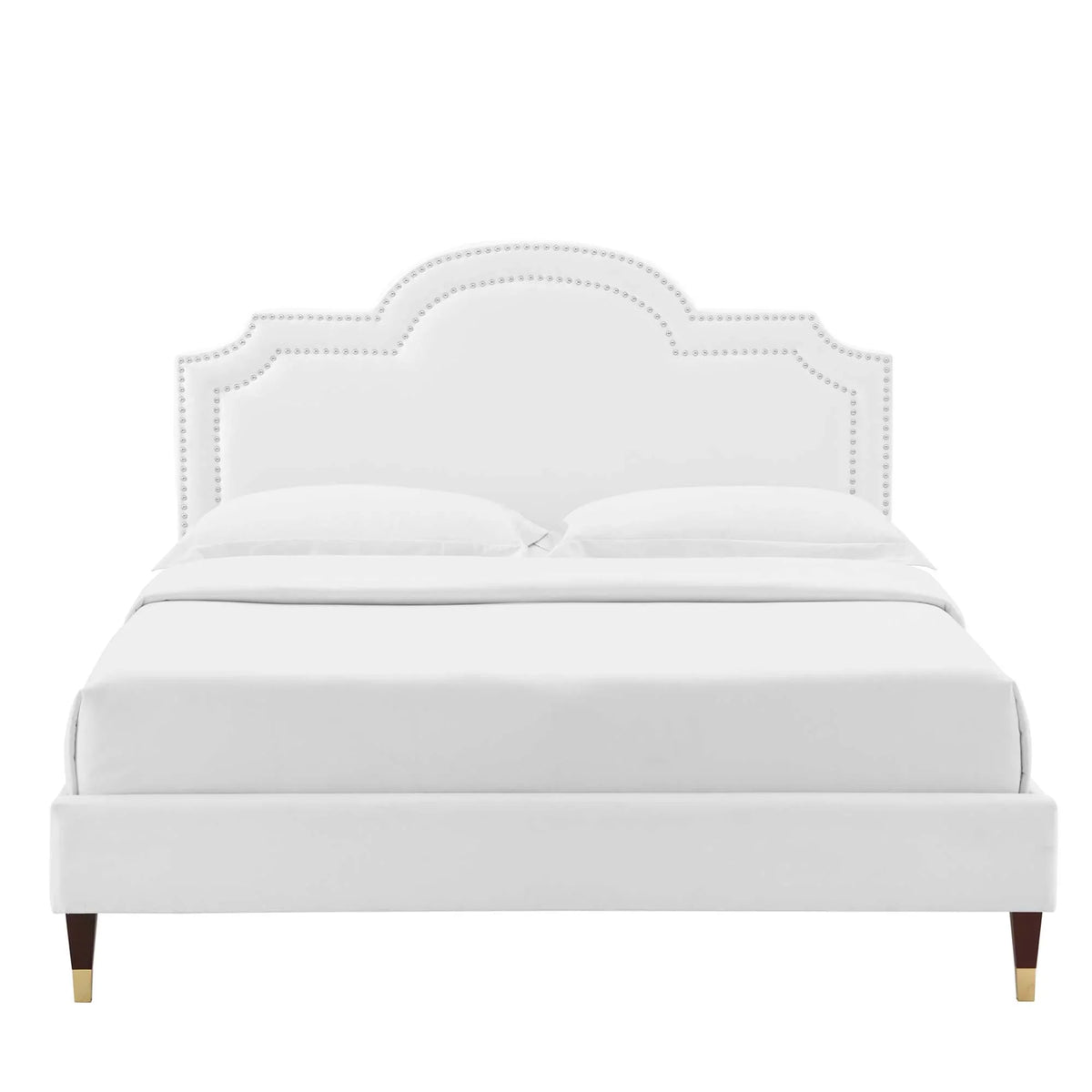 Aviana Performance Velvet Bed With Wood and Gold Legs