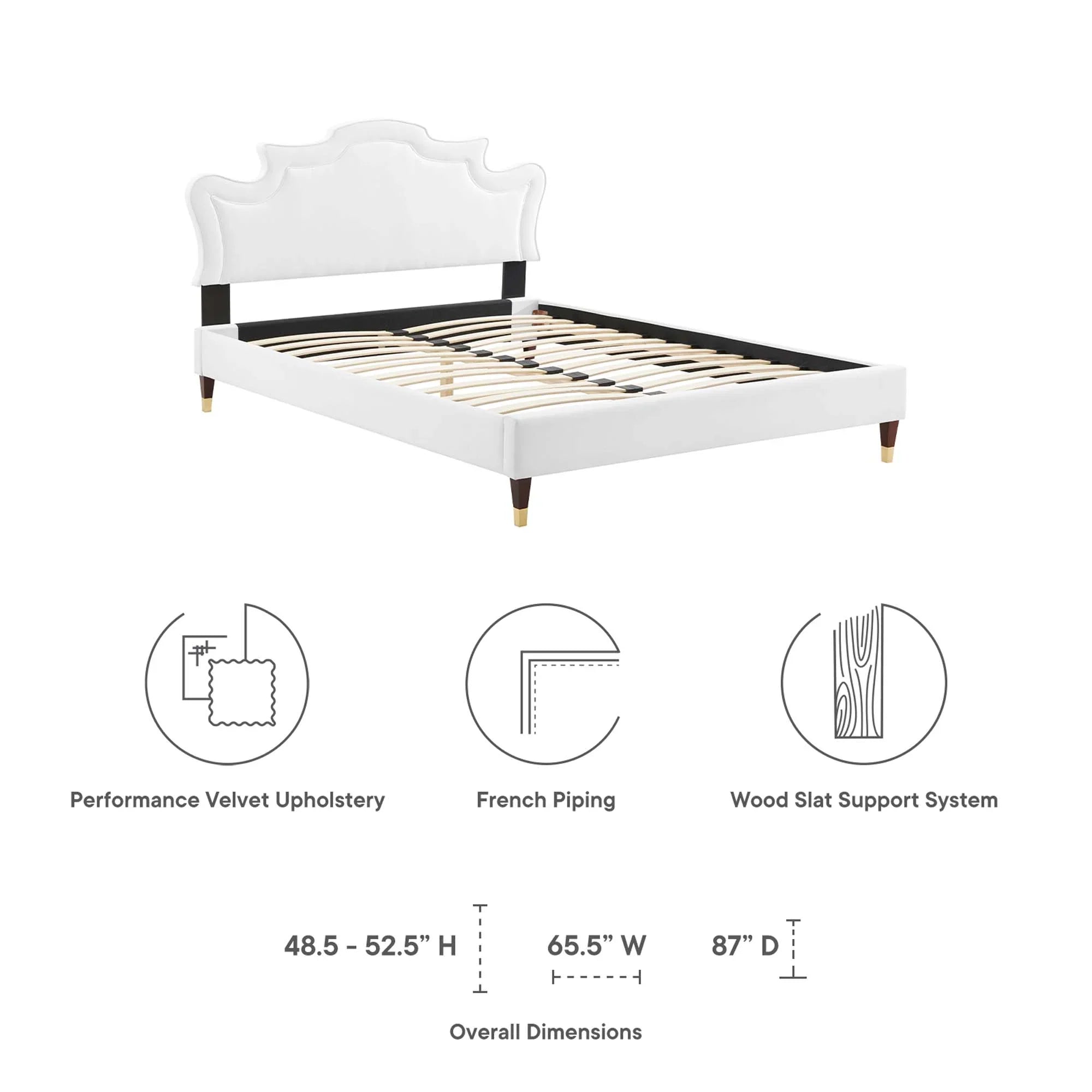 Neena Performance Velvet Bed With Wood and Gold Legs