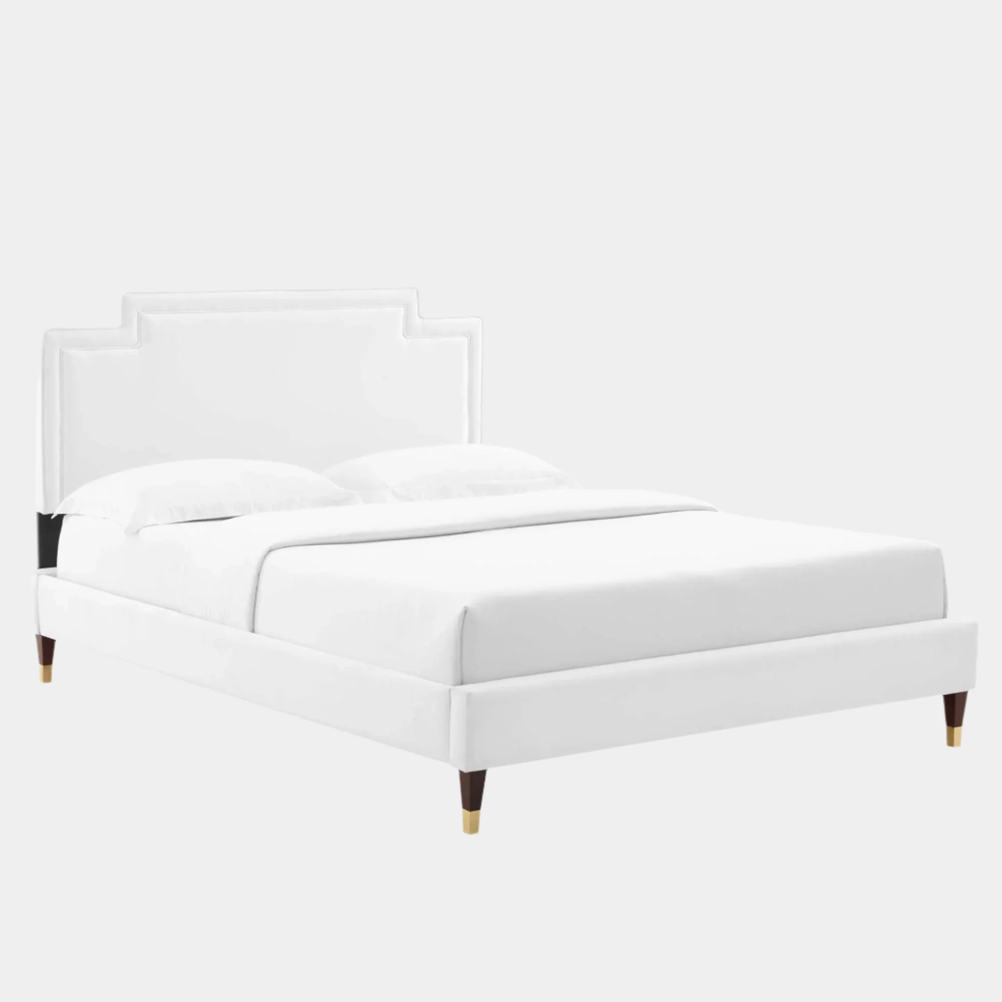 Liva Performance Velvet Bed With Wood and Gold Legs