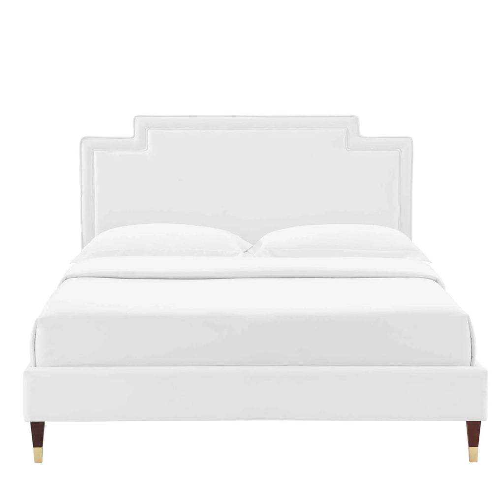 Liva Performance Velvet Bed With Wood and Gold Legs