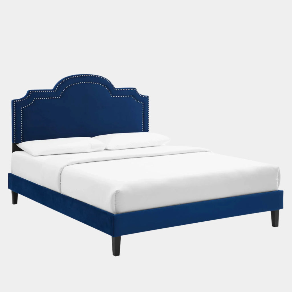 Aviana Performance Velvet Bed With Black Wood Legs