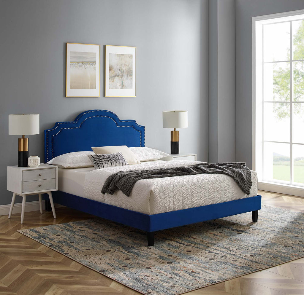 Aviana Performance Velvet Bed With Black Wood Legs