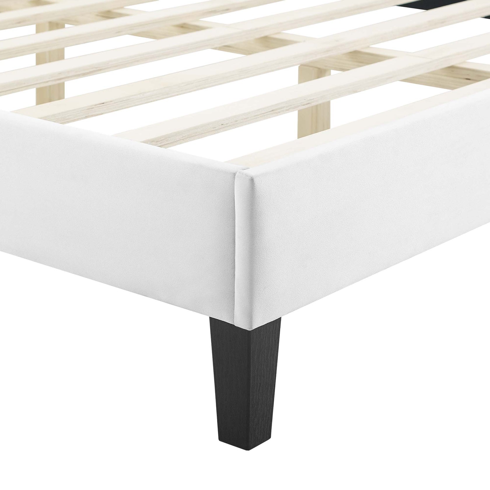 Peyton Performance Velvet Platform Bed With Black Wood Legs