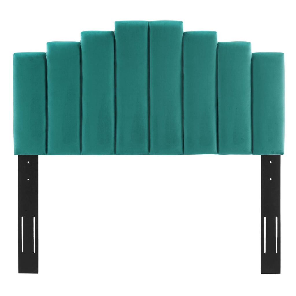 Elise Performance Velvet Platform Bed With Wood and Gold Legs