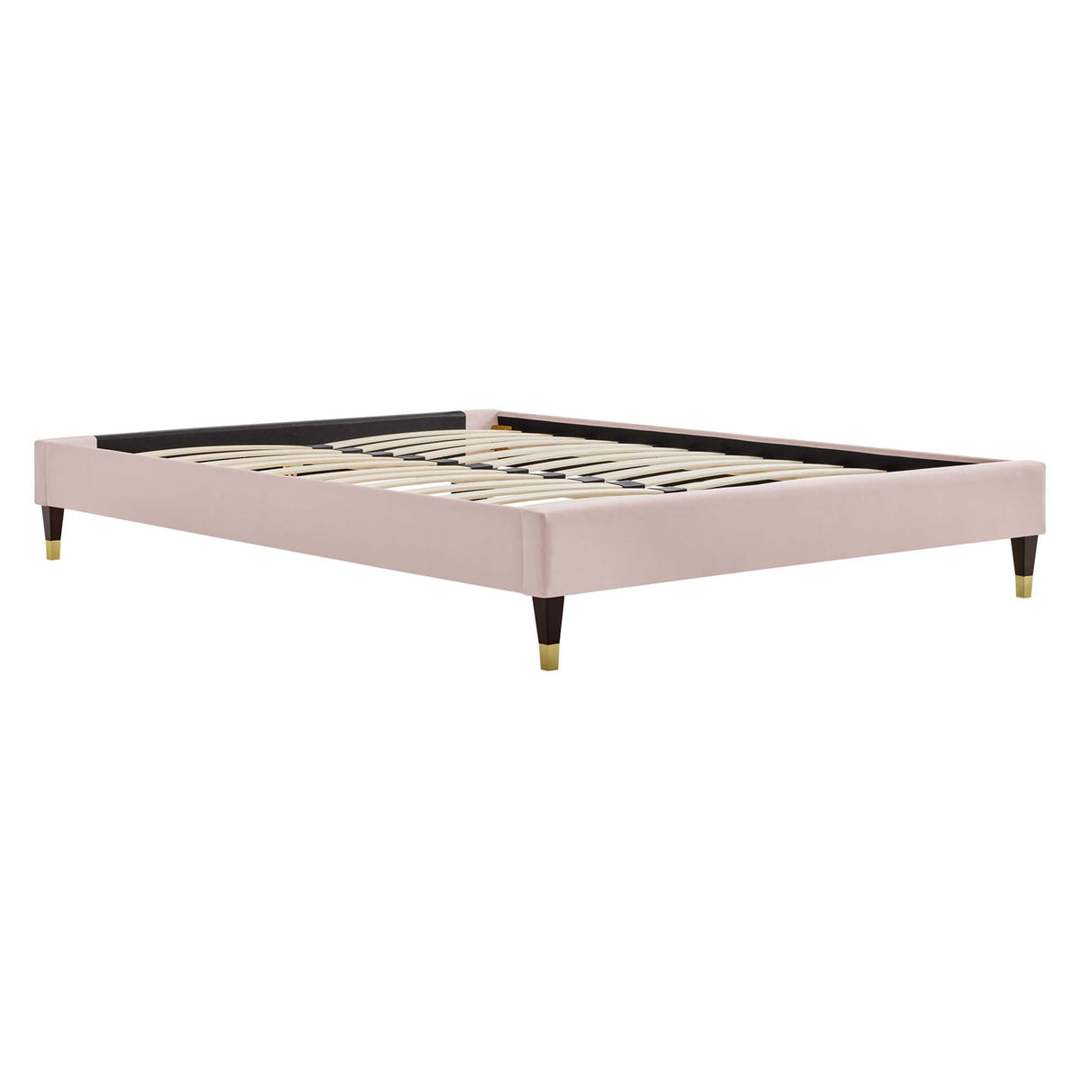 Elise Performance Velvet Platform Bed With Wood and Gold Legs