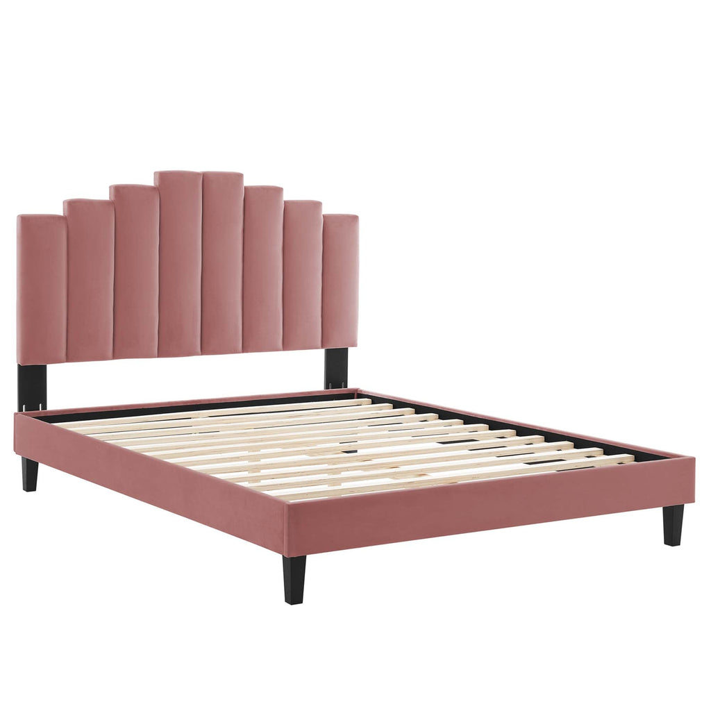 Elise Performance Velvet Platform Bed With Black Wood Legs