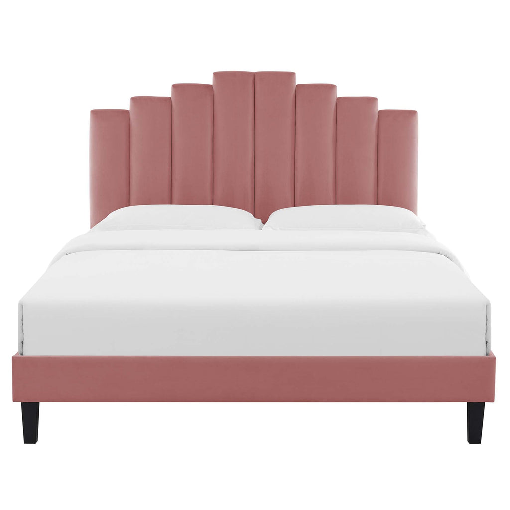 Elise Performance Velvet Platform Bed With Black Wood Legs