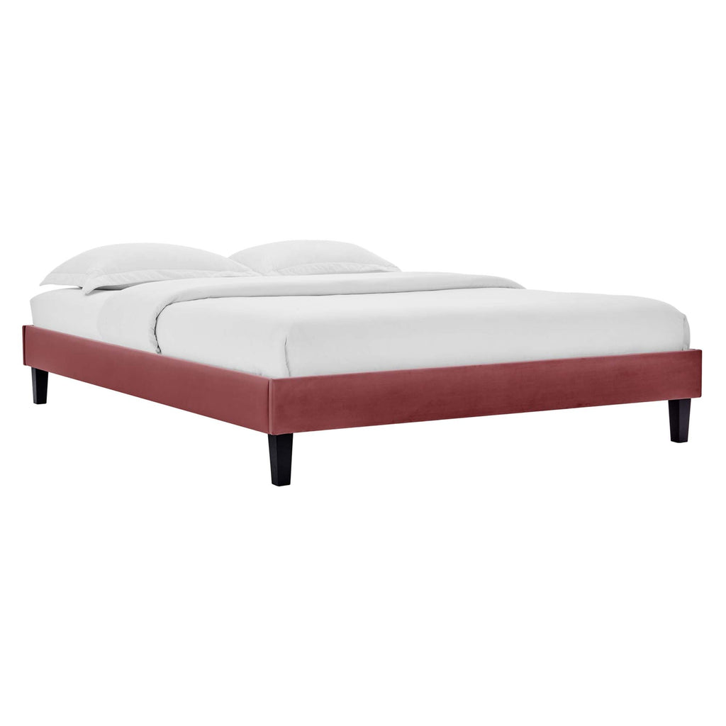 Elise Performance Velvet Platform Bed With Black Wood Legs