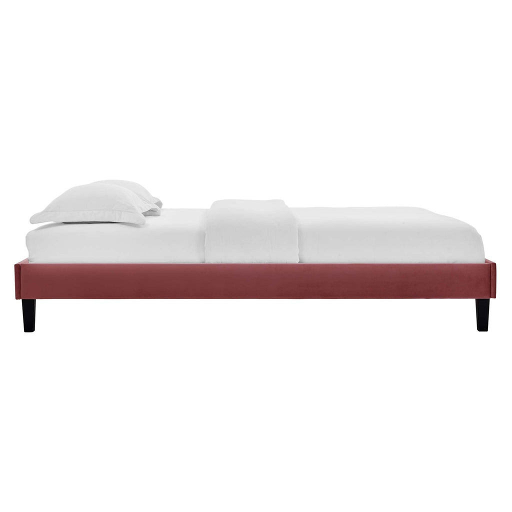 Elise Performance Velvet Platform Bed With Black Wood Legs