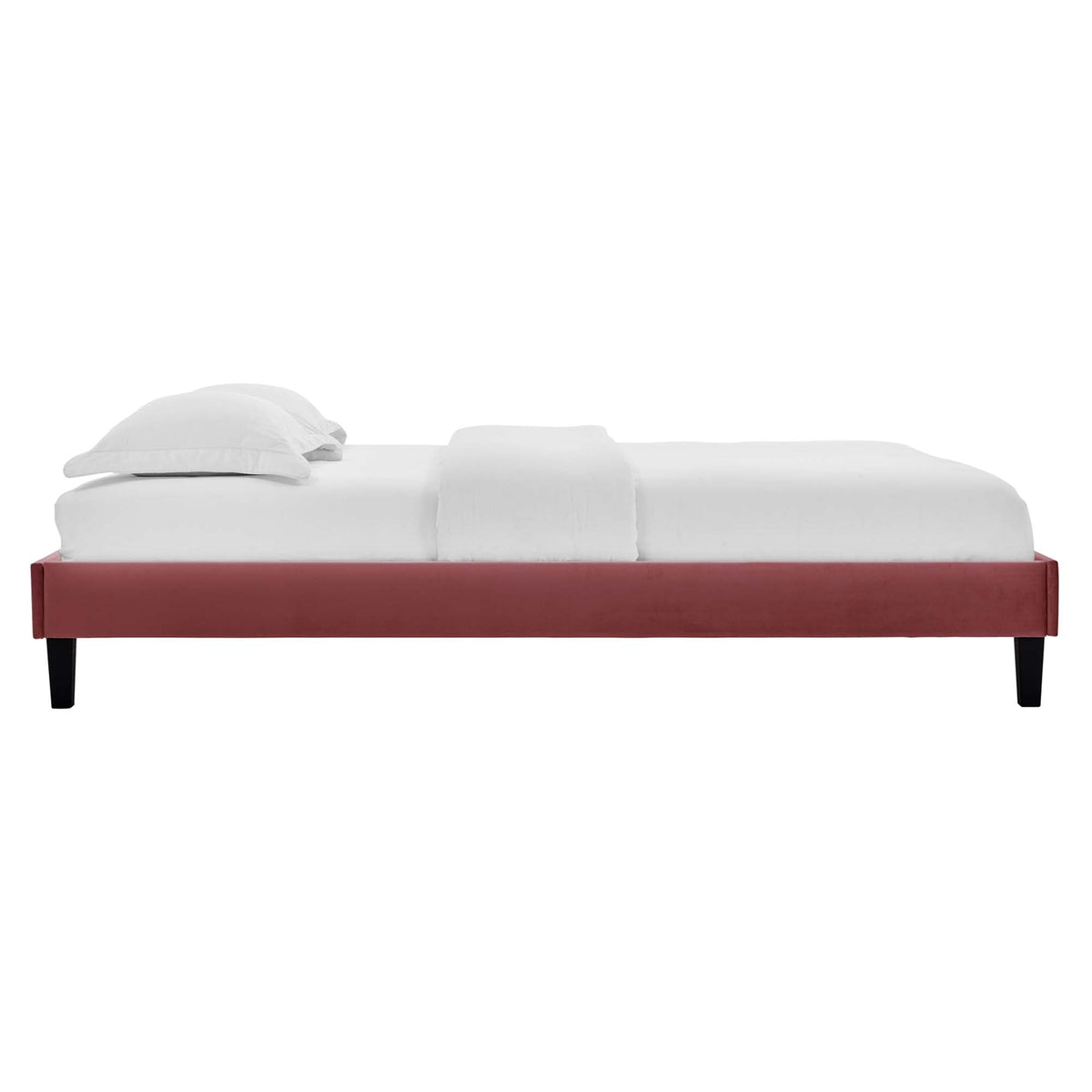 Elise Performance Velvet Platform Bed With Black Wood Legs